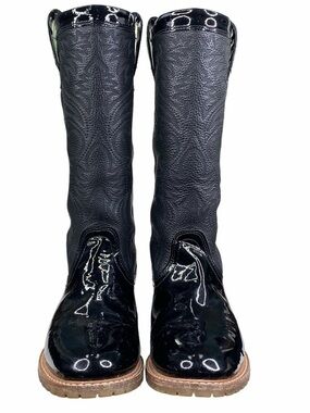 Lucchese Black Patent Toe Tall Leather Rain Boots